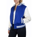 Royal/White Large Women's Hooded Varsity Jacket w/ Detachable Hood